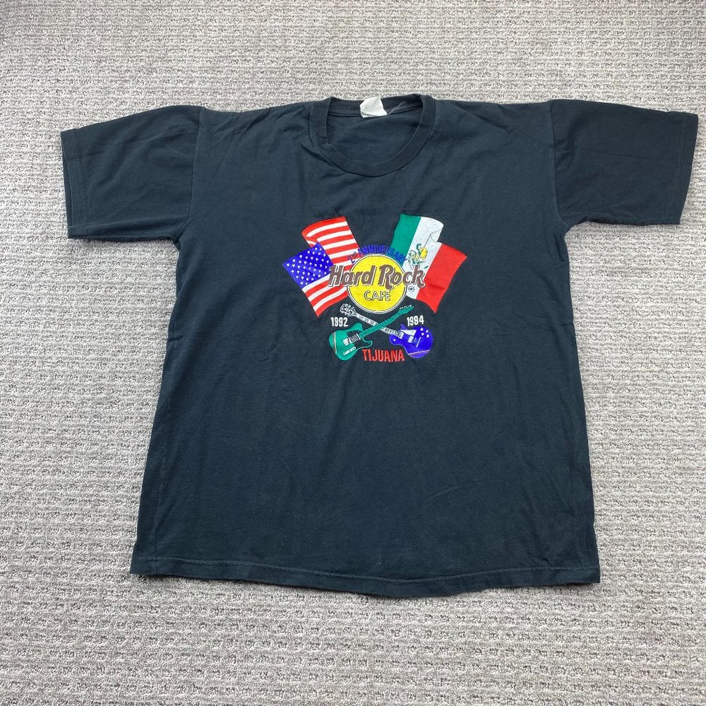 Vintage Hard Rock CAFE Tijuana Shirt Men Large Black 2nd Anniversary 1992-1994